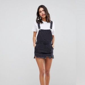 Free People Denim Raw Hem Mini Skirt Overalls, Black